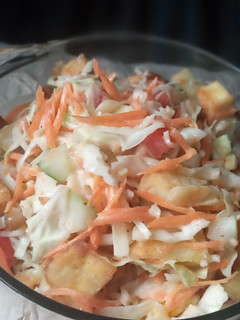A picture of Sweet Potatoes and grilled fish Salad.