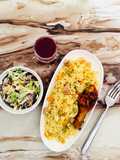 Fried Rice with coleslaw, Sobo and grilled chicken
