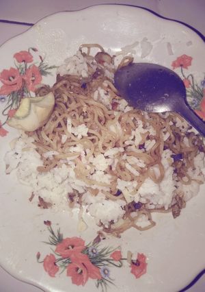 Foto resep Mie nasi campur telur
