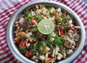 A picture of Vegetables green moong sprouts salad.