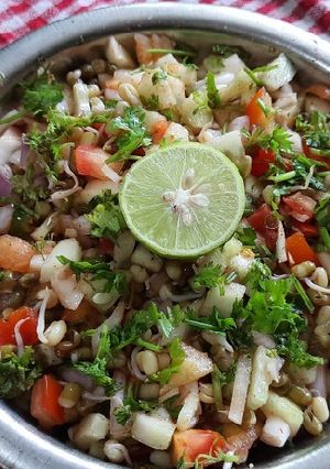 A picture of Vegetables green moong sprouts salad.