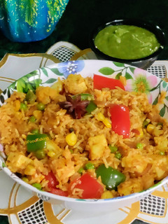 A picture of Veg pulao (with leftover rice).