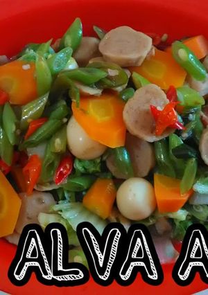Foto resep Tumis Sawi Putih Wortel Buncis Bakso Telur Puyuh