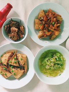 Hình của món Đậu hũ nhồi thịt chiên*sốt cà.