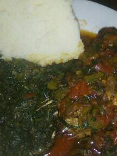 A picture of Sossy soya served with ugali and kales.