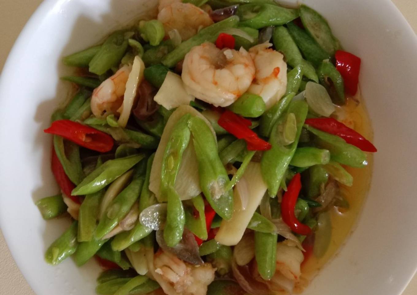 Tumis buncis campur udang