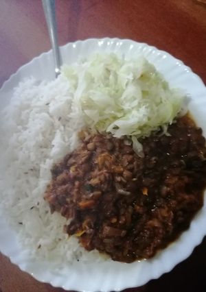 A picture of Rice with lentils.