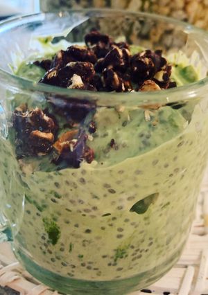 A picture of Matcha Chia Seed Chocolate Pudding.