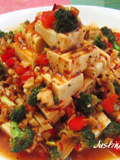 燕麥冷豆腐搭豆瓣彩蔬淋醬 的食譜成品照片