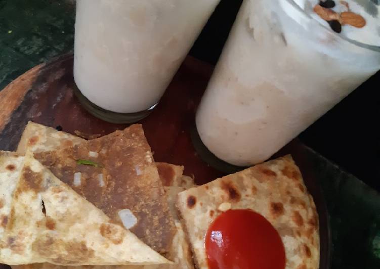 Coconut dry fruit shake with sattu paratha