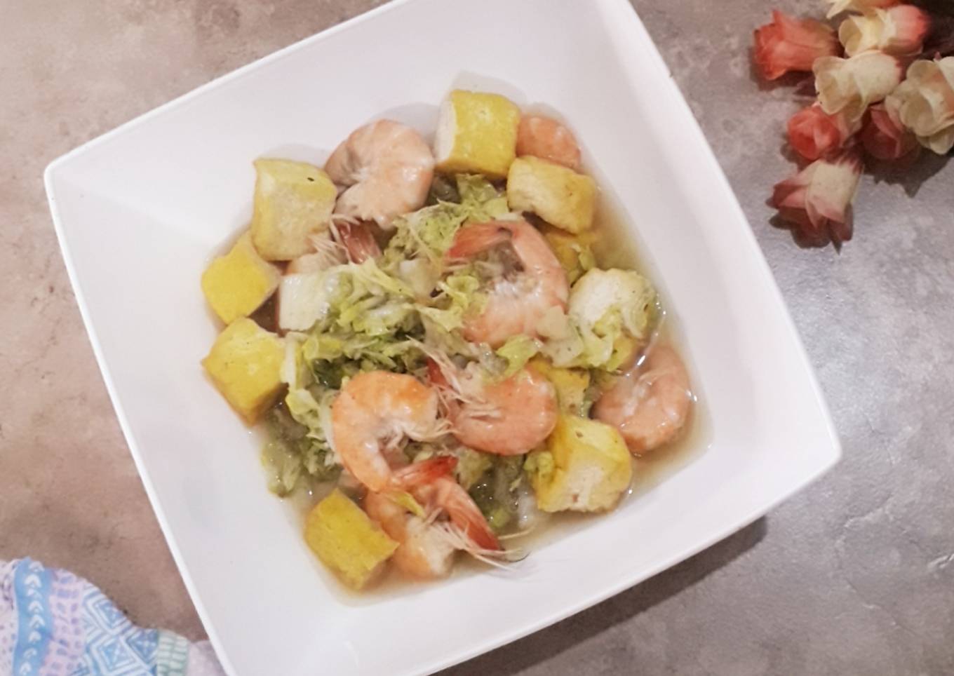 Tumis udang sawi tahu