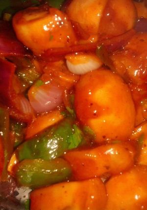 A picture of Mushroom chilli.