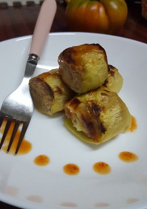 Hình của món Bí ngòi cuộn thịt nướng.