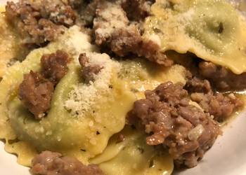 Easiest Way to Cook Tasty Easy Ravioli in a sausage garlic and wine sauce