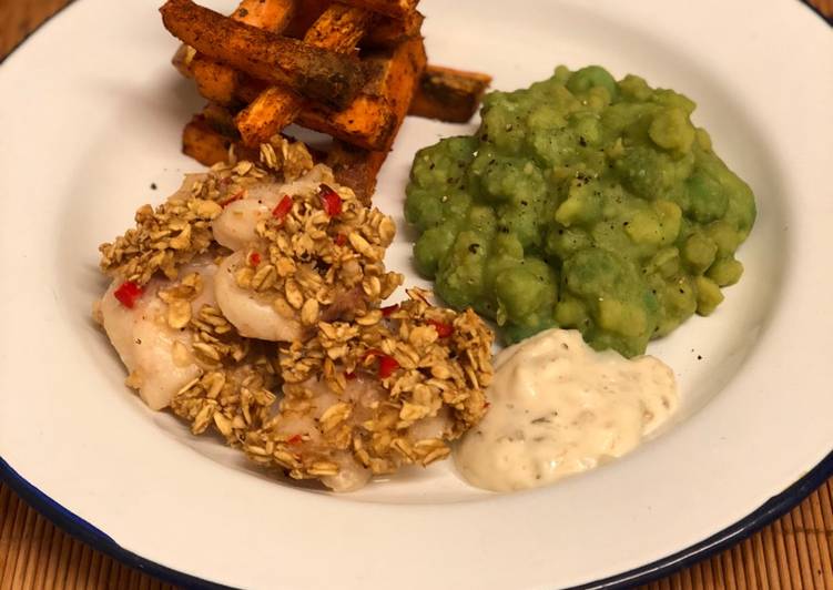 Cod cheek “fish & chips” w/ wasabi mushy peas ππ