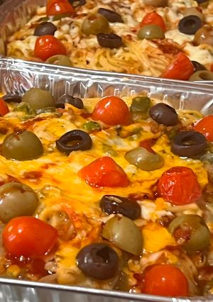 A picture of Chicken spaghetti casserole.