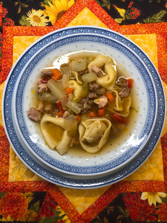 A picture of Chicken Soup with Italian Sausage, Fennel and Tortellini.