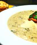 Cream of Mushroom Soup with Parmesan Cheese and Applewood Smoked Bacon