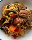 Oven Roasted Veg Pasta w/t Veg-Pork oat ball🥕🌶️🍝(พาสต้าผักย่างลูกชิ้นหมูโอ้ต)🍝🍆🫑🫚🧄