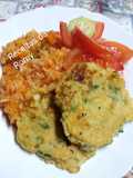 Pataniscas de Bacalhau com Arroz de Tomate e Pimentos