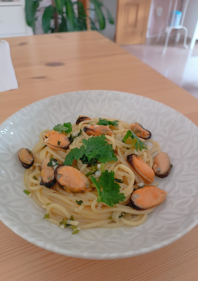 Una foto de Pasta con mejillones
