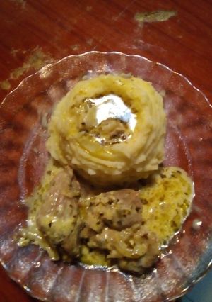 Una foto de Bondiola borracha al Roquefort con puré