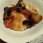 Bread and butter pudding with jam and cranberries