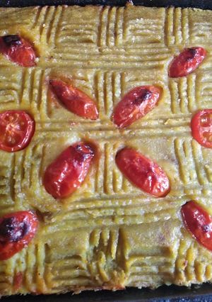 Una foto de Pastel vegano de boniato y proteína de soja