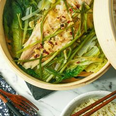 A picture of Steamed Basa With Spring Onions & Garlic.