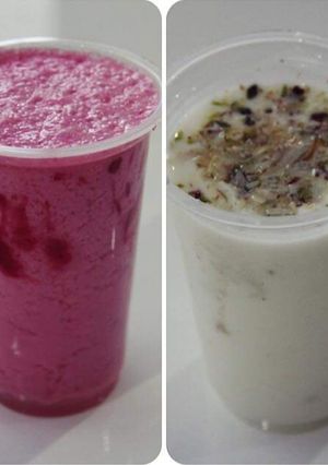A picture of Jamunsorts and lassi.
