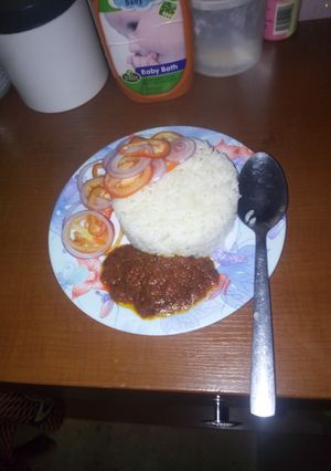 A picture of Rice and stew.