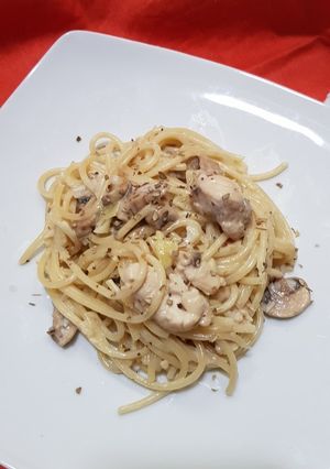 Foto resep Spaghetti Saus Cream Ayam Jamur