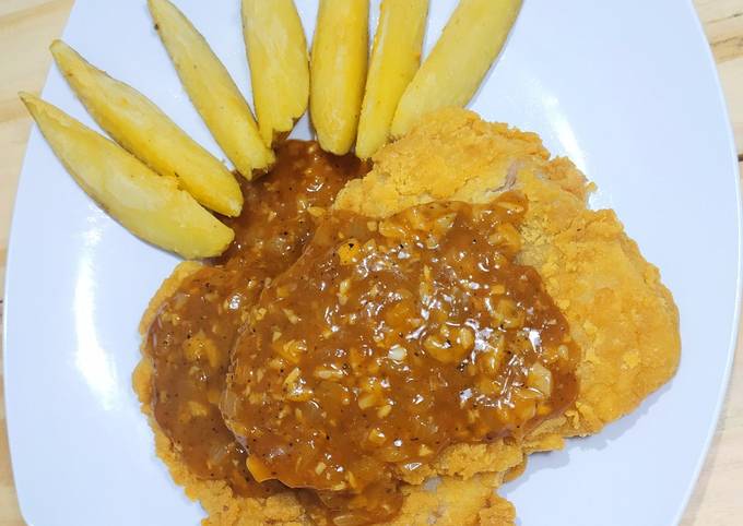 Ternyata ini loh! Cara mudah buat Fish and Chip with Barbeque Mushroom Sauce yang sedap