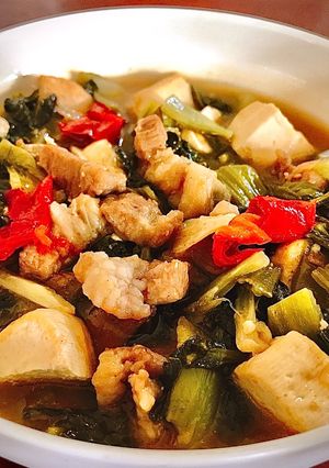 Foto resep Babi Cah Sayur Asin dan Tahu