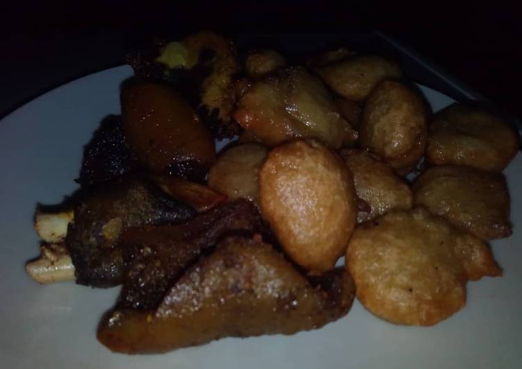 Puff puff and fried goat meat