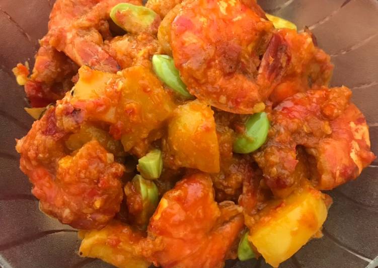 Resep Balado Udang kentang with pete Anti Gagal