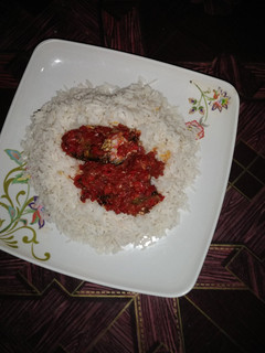 A picture of Rice and fish stew.
