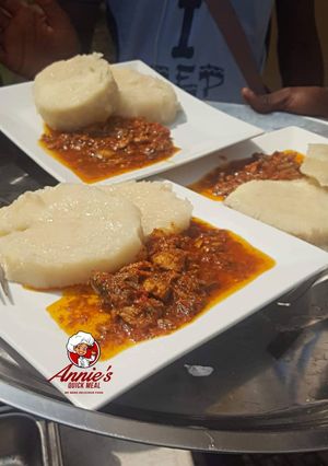A picture of Boiled yam with Fish sauce.