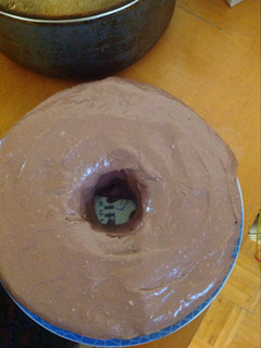 A picture of Hot chocolate chocolate cake w/ cream cheese frosting.