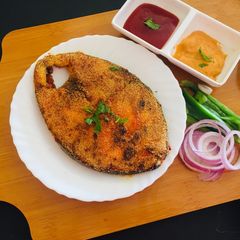 King fish rava fry(Goan style) A picture of King fish rava fry(Goan style).