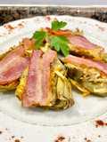 Alcachofas frescas gratinadas con bacon y queso