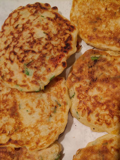 A picture of Sourdough starter & rice Asian style pancakes (in development).
