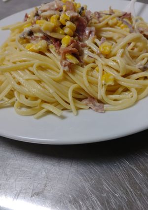 Una foto de Fideos carbonara