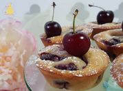 Una foto de clafoutis de cerezas
