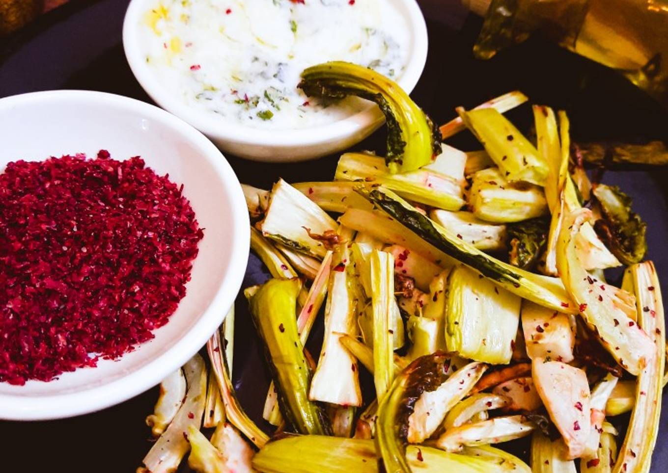 Roasted Cauliflower Stalks & Leaves