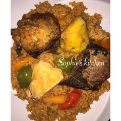A picture of Thieboudienne (Senegalese Jollof Rice).
