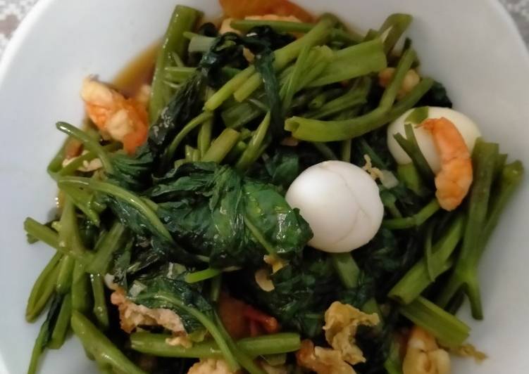 Resep Cah kangkung udang telur puyuh | Cara Bikin Cah kangkung udang telur puyuh Yang Paling Enak