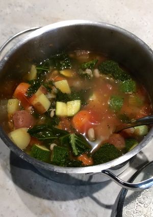 A picture of Herbed Tomato Vegetable Soup.