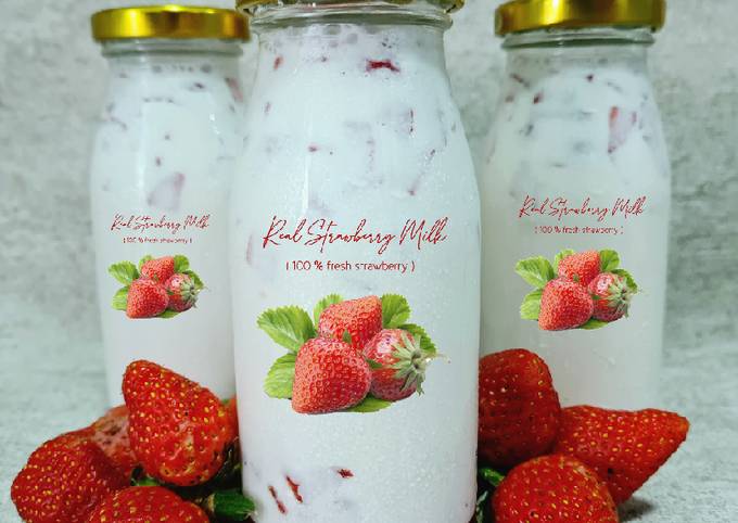 Resep Real Strawberry Milk ala cafe Korea (100% Fresh Strawberry) yang Lezat Sekali