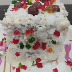 A picture of Coconut tutti frutti bread cake.